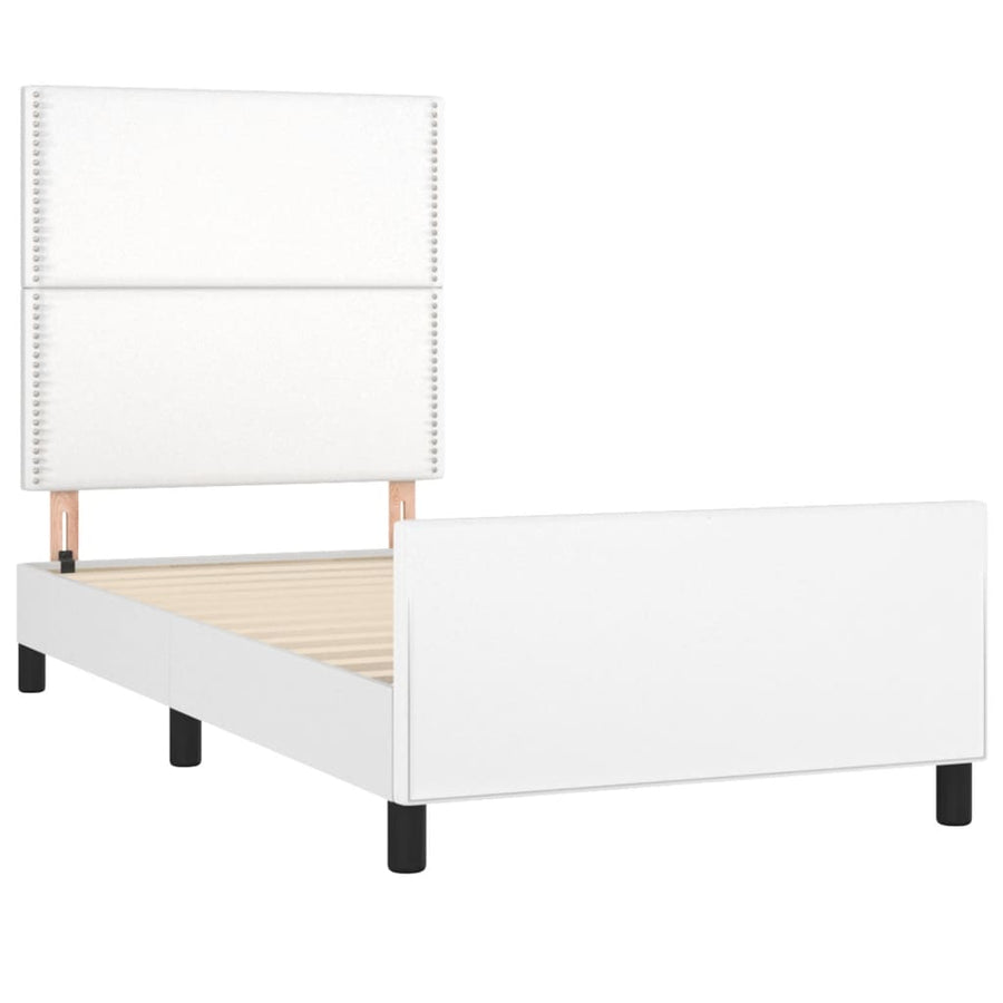 Bedframe Met Hoofdbord Kunstleer Wit 100 x 200 cm Effen met spijkers