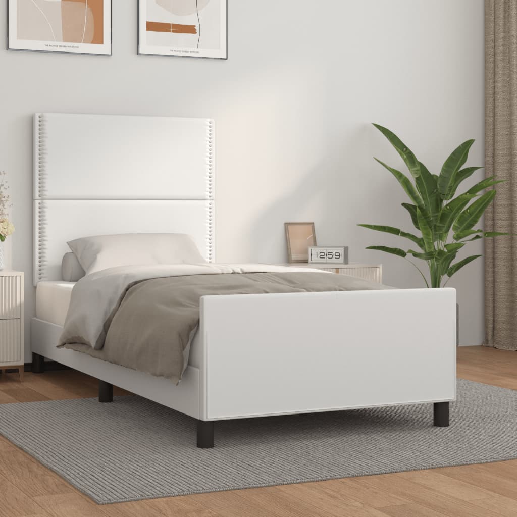 Bedframe Met Hoofdbord Kunstleer Wit 100 x 200 cm Effen met spijkers