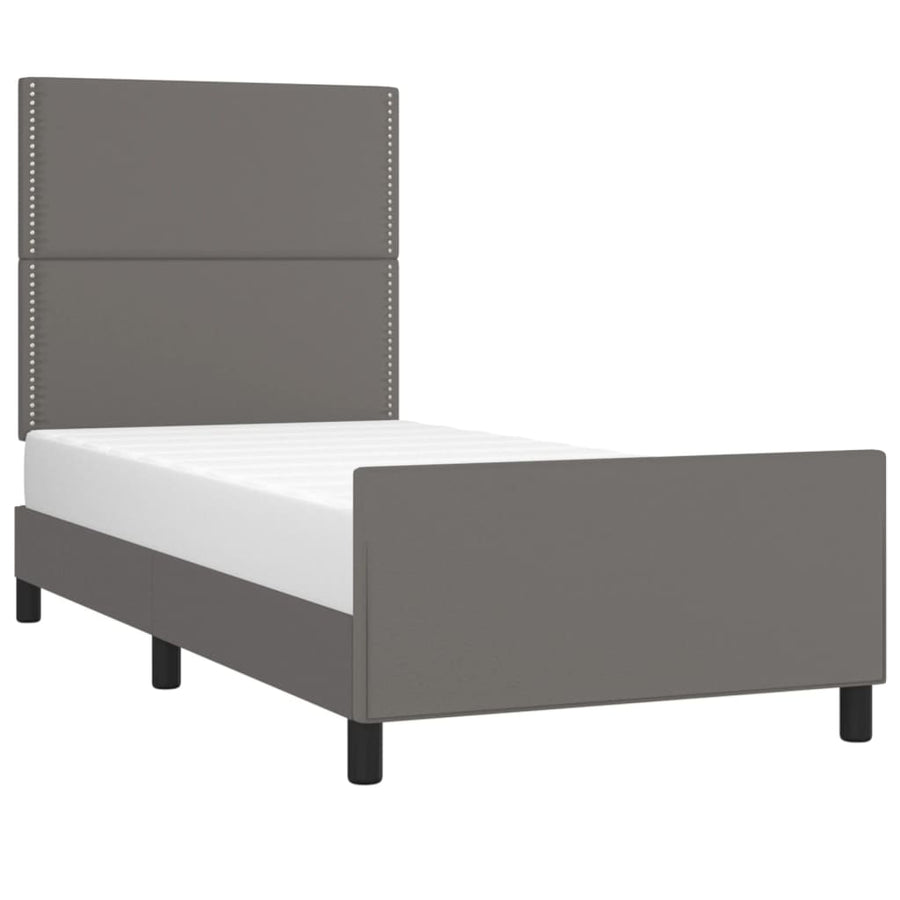 Bedframe met hoofdbord kunstleer grijs 100x200 cm 100 x 200 cm Effen met spijkers