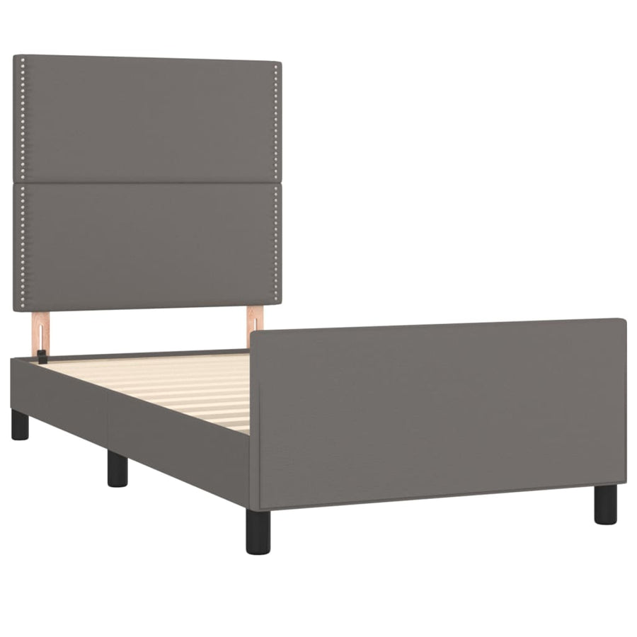 Bedframe met hoofdbord kunstleer grijs 100x200 cm 100 x 200 cm Effen met spijkers