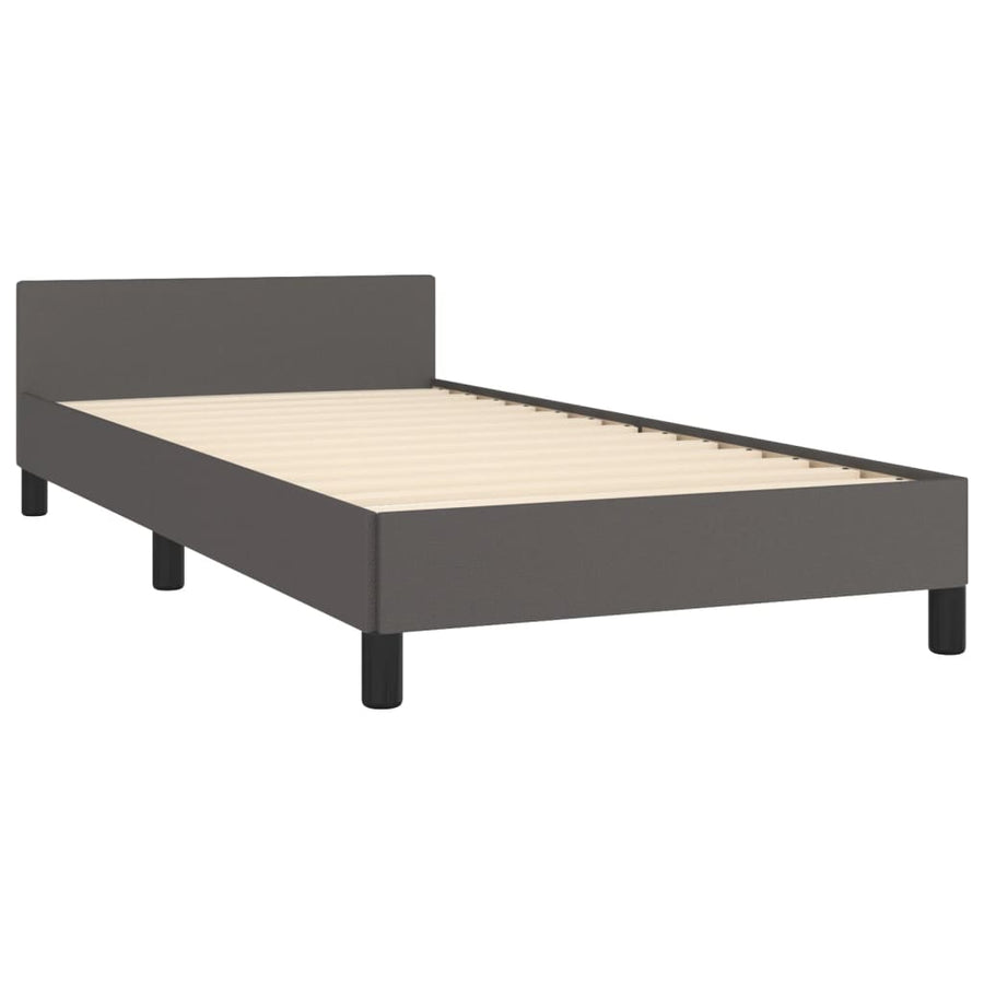 Bedframe met hoofdbord kunstleer grijs 100x200 cm 100 x 200 cm Effen met spijkers