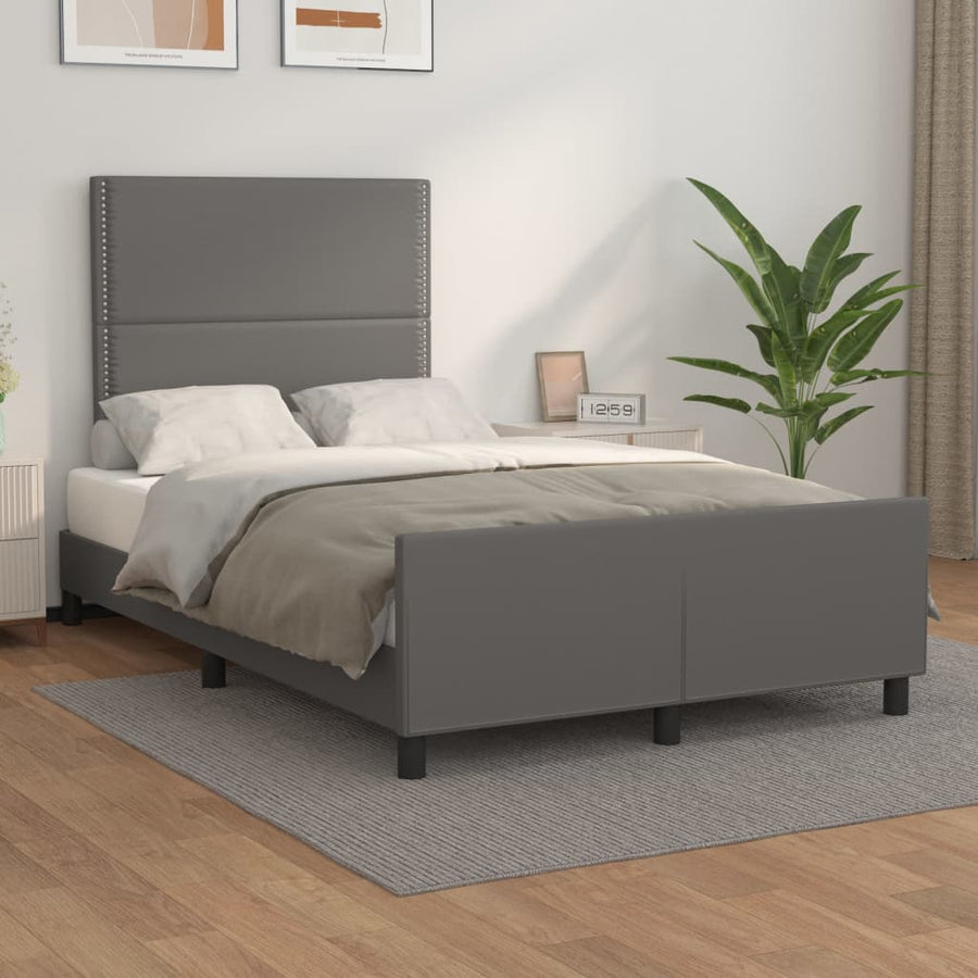 Bedframe Met Hoofdbord Kunstleer Grijs 120 x 200 cm Effen met spijkers