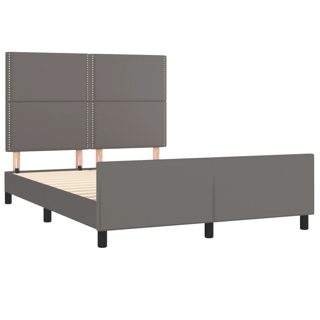 Bedframe Met Hoofdbord Kunstleer Grijs 140 x 190 cm Effen met spijkers