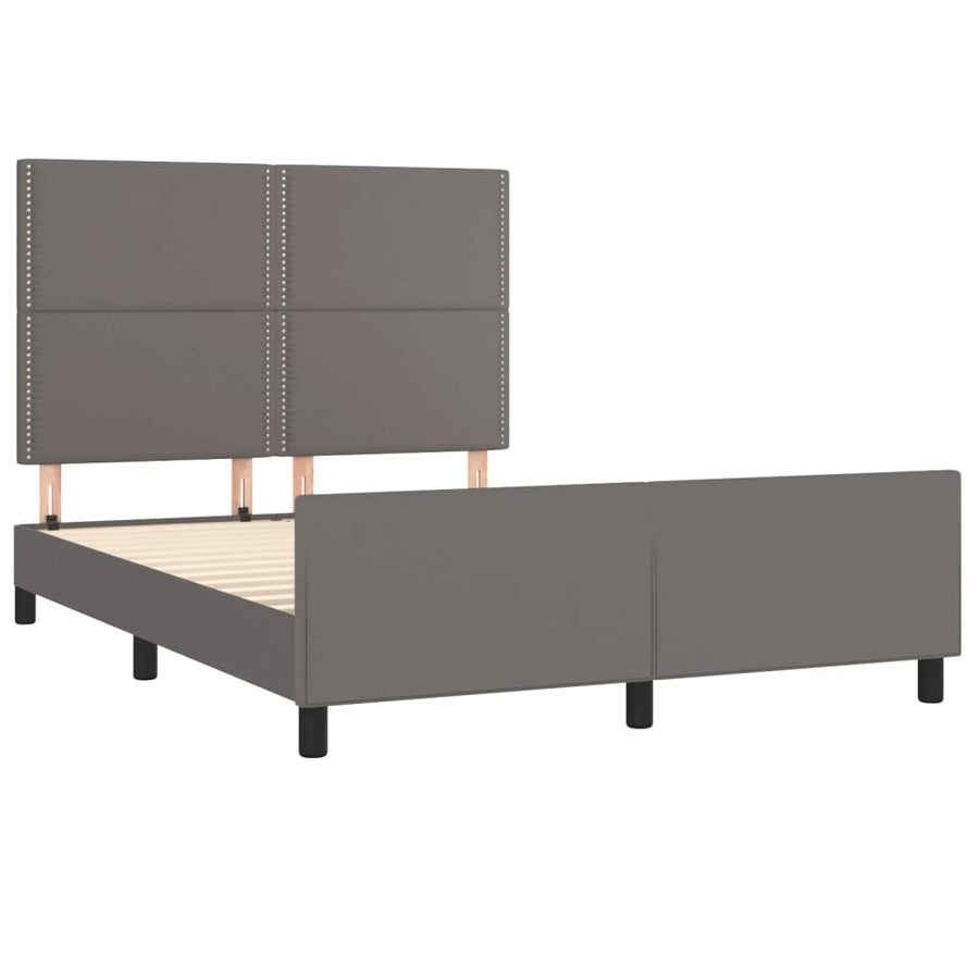 Bedframe Met Hoofdbord Kunstleer Grijs 140 x 190 cm Effen met spijkers