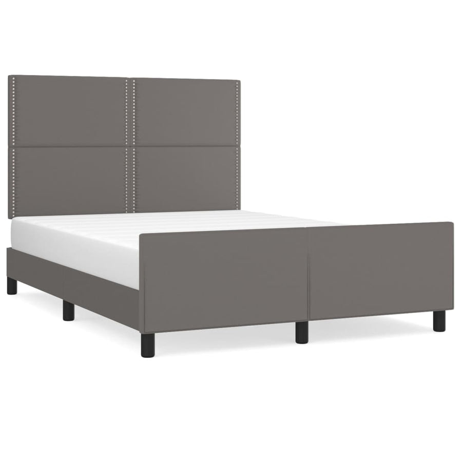 Bedframe Met Hoofdbord Kunstleer Grijs 140 x 200 cm Effen met spijkers