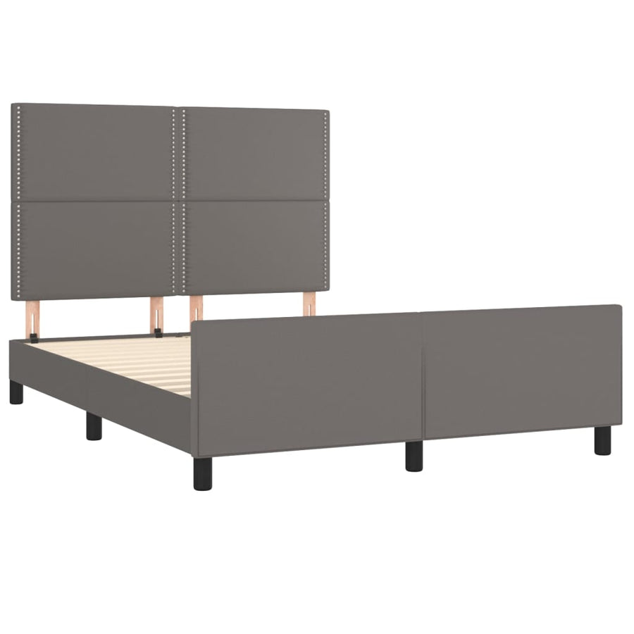 Bedframe Met Hoofdbord Kunstleer Grijs 140 x 200 cm Effen met spijkers