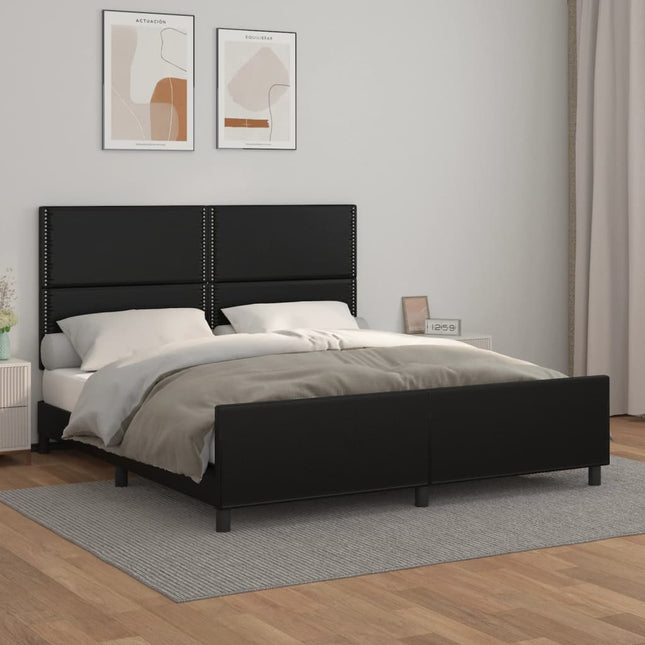 Bedframe Met Hoofdbord Kunstleer Zwart 160 x 200 cm Effen met spijkers