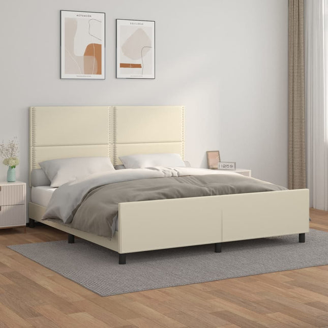 Bedframe Met Hoofdbord Kunstleer Kleurig Crème 160 x 200 cm Effen met spijkers