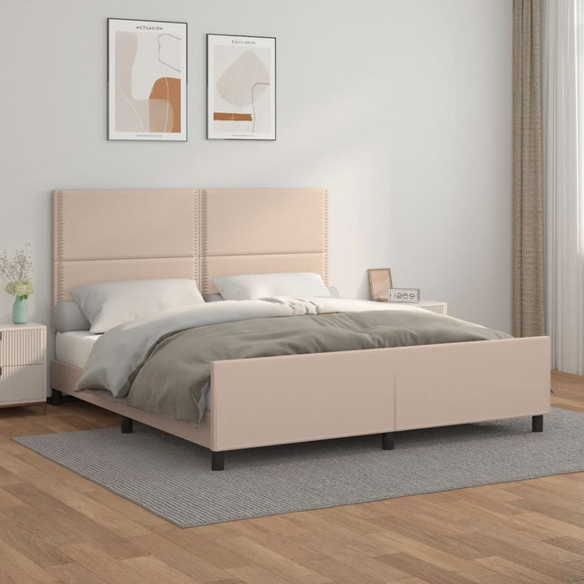 Bedframe met hoofdbord kunstleer cappuccinokleurig 160x200 cm 160 x 200 cm Effen met spijkers