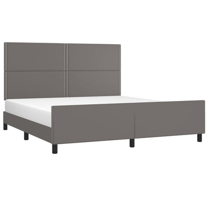 Bedframe Met Hoofdbord Kunstleer Grijs 180 x 200 cm Effen met spijkers