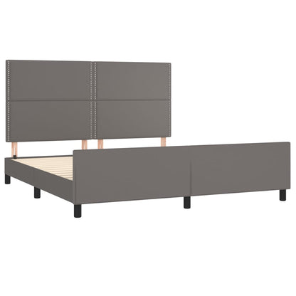 Bedframe Met Hoofdbord Kunstleer Grijs 180 x 200 cm Effen met spijkers