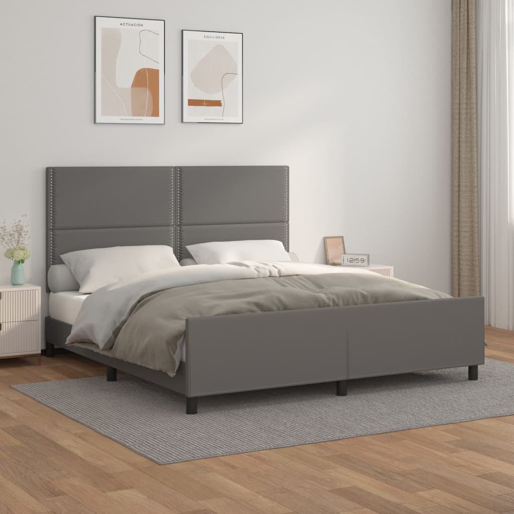 Bedframe Met Hoofdbord Kunstleer Grijs 180 x 200 cm Effen met spijkers