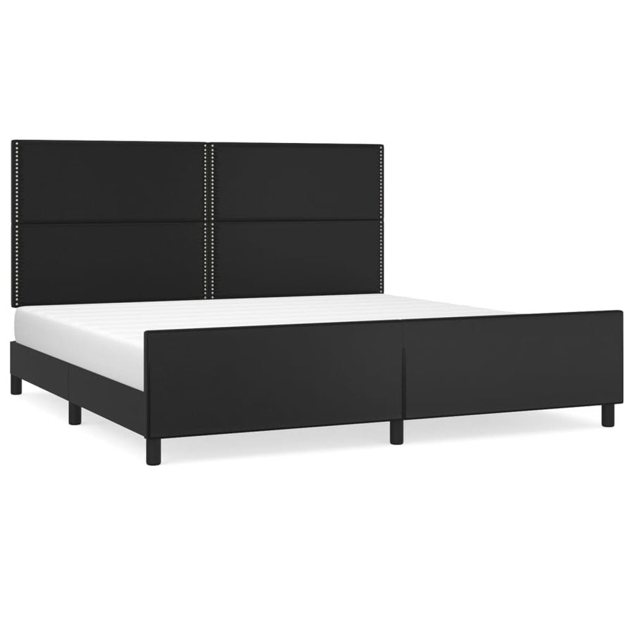 Bedframe Met Hoofdeinde Kunstleer Zwart 200 x 200 cm Effen met spijkers