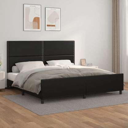 Bedframe Met Hoofdeinde Kunstleer Zwart 200 x 200 cm Effen met spijkers