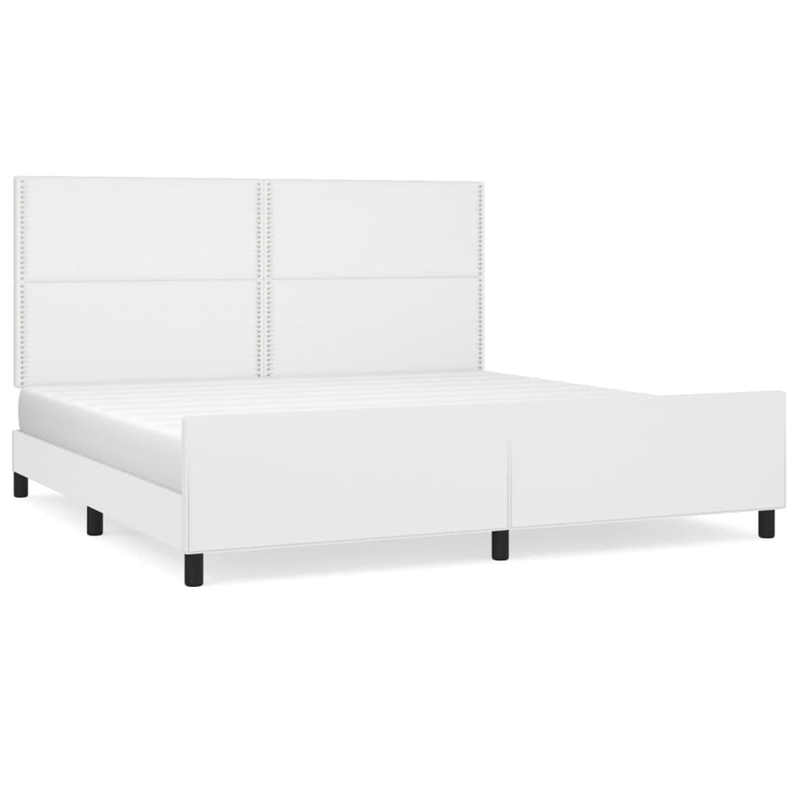 Bedframe Met Hoofdbord Kunstleer Wit 200 x 200 cm Effen met spijkers