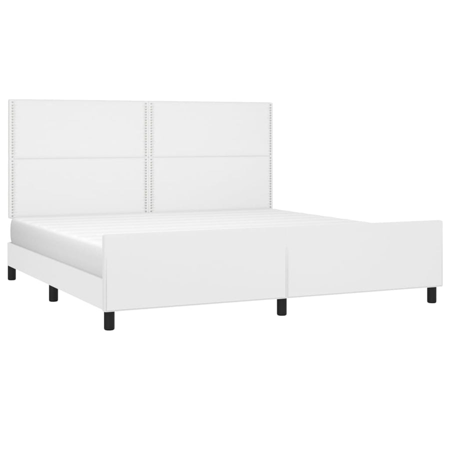 Bedframe Met Hoofdbord Kunstleer Wit 200 x 200 cm Effen met spijkers