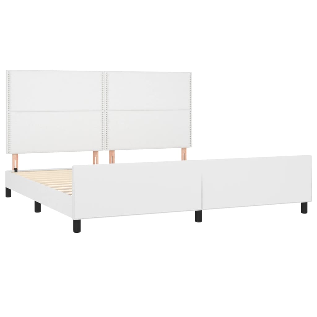 Bedframe Met Hoofdbord Kunstleer Wit 200 x 200 cm Effen met spijkers
