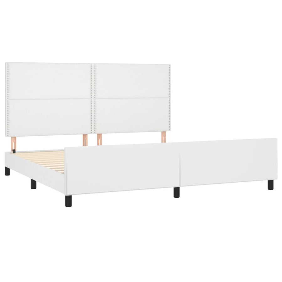 Bedframe Met Hoofdbord Kunstleer Wit 200 x 200 cm Effen met spijkers
