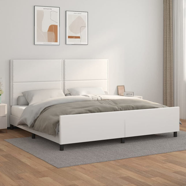 Bedframe Met Hoofdbord Kunstleer Wit 200 x 200 cm Effen met spijkers