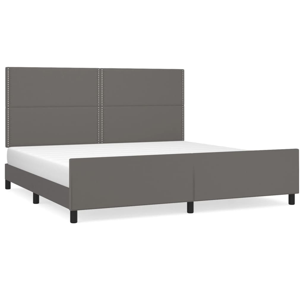 Bedframe Met Hoofdbord Kunstleer Grijs 200 x 200 cm Effen met spijkers
