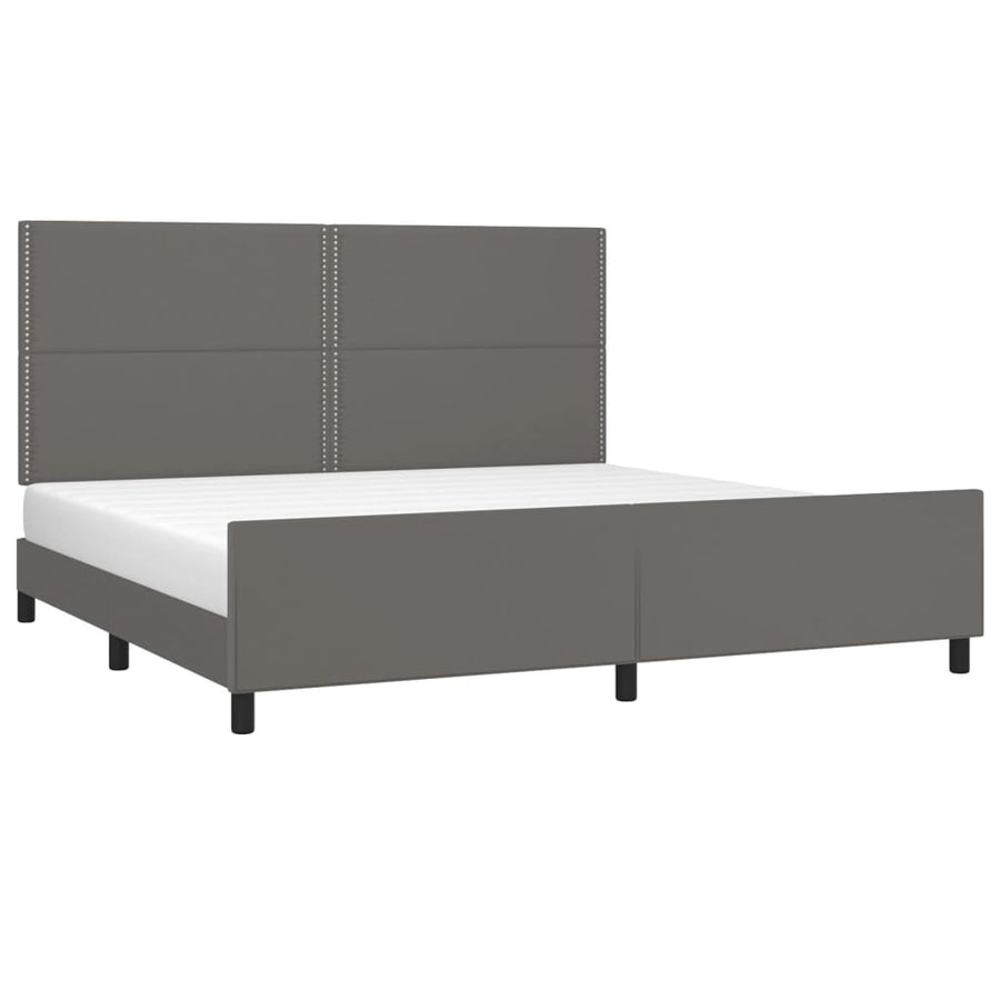 Bedframe Met Hoofdbord Kunstleer Grijs 200 x 200 cm Effen met spijkers