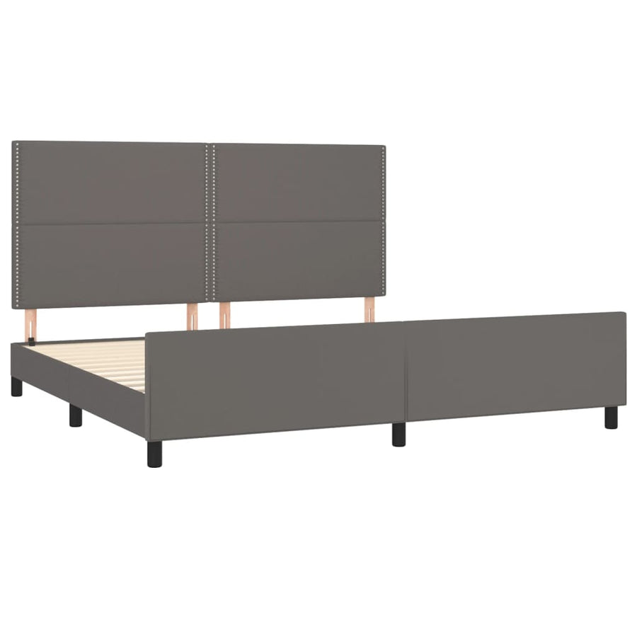 Bedframe Met Hoofdbord Kunstleer Grijs 200 x 200 cm Effen met spijkers