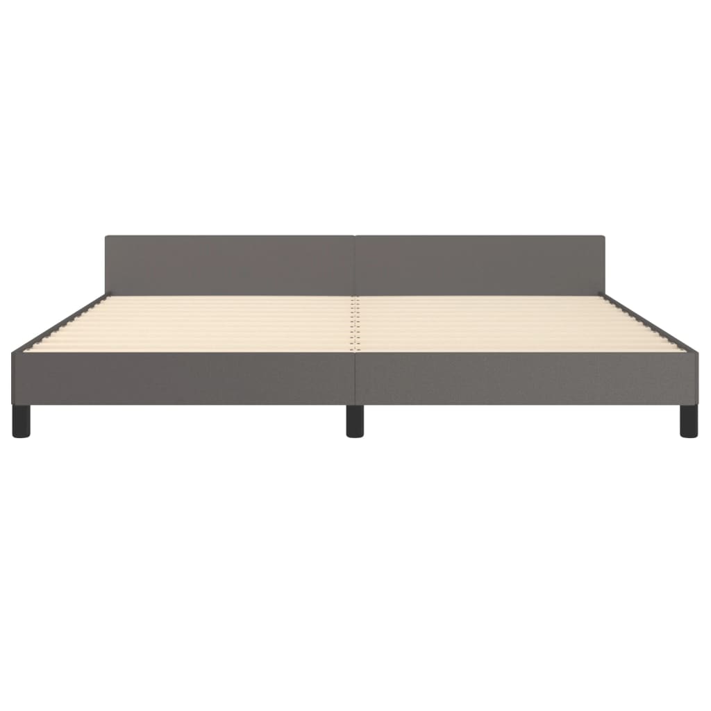 Bedframe Met Hoofdbord Kunstleer Grijs 200 x 200 cm Effen met spijkers