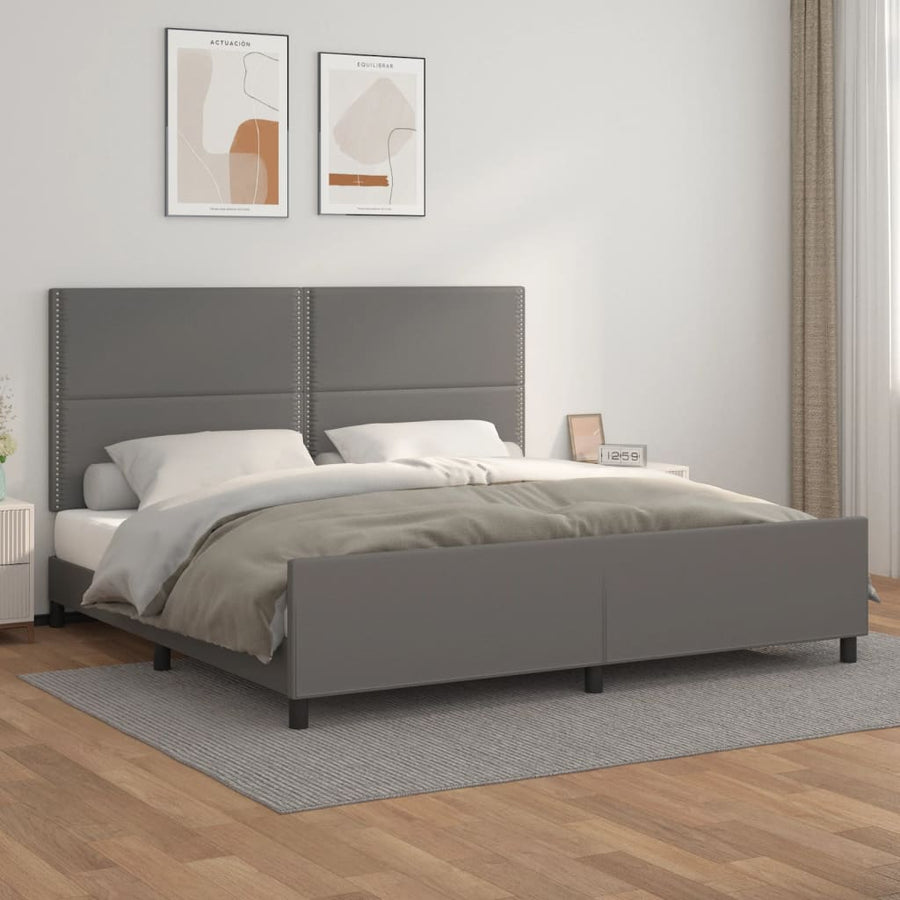 Bedframe Met Hoofdbord Kunstleer Grijs 200 x 200 cm Effen met spijkers