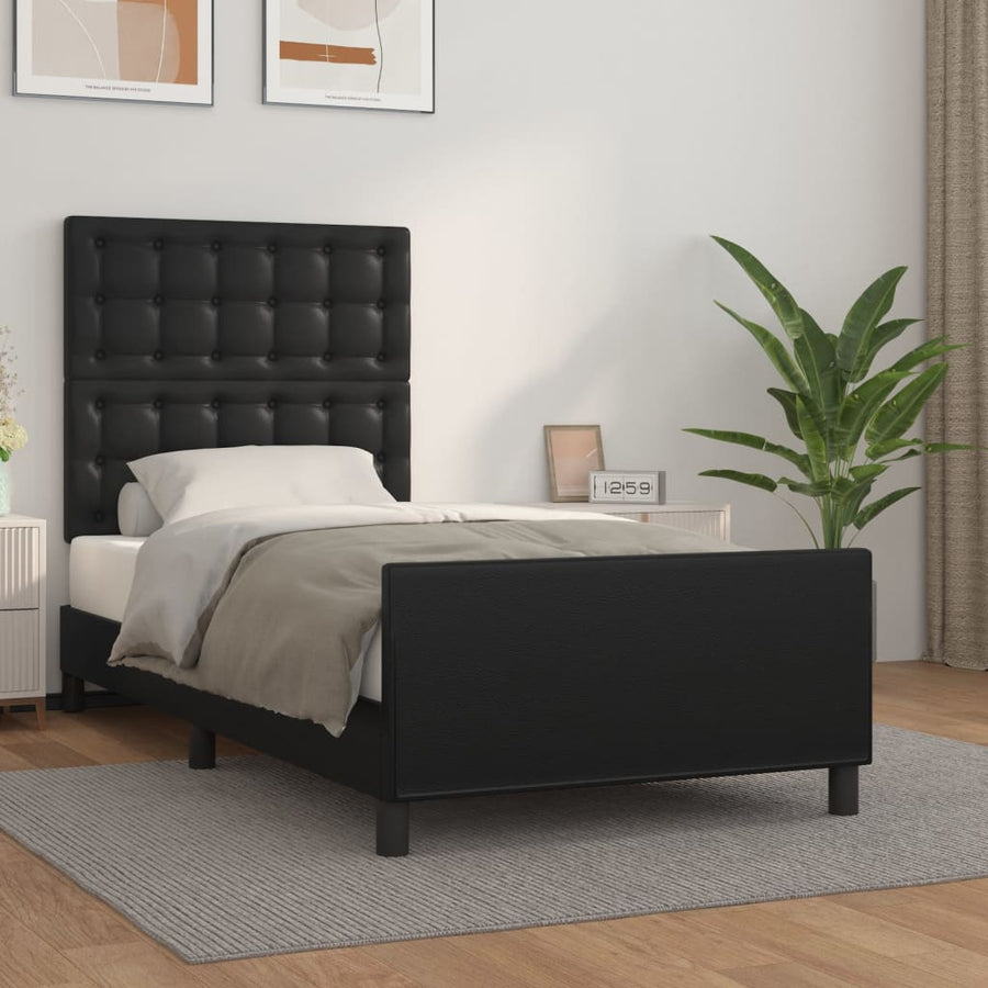 Bedframe Met Hoofdbord Kunstleer Zwart 80 x 200 cm Knopen