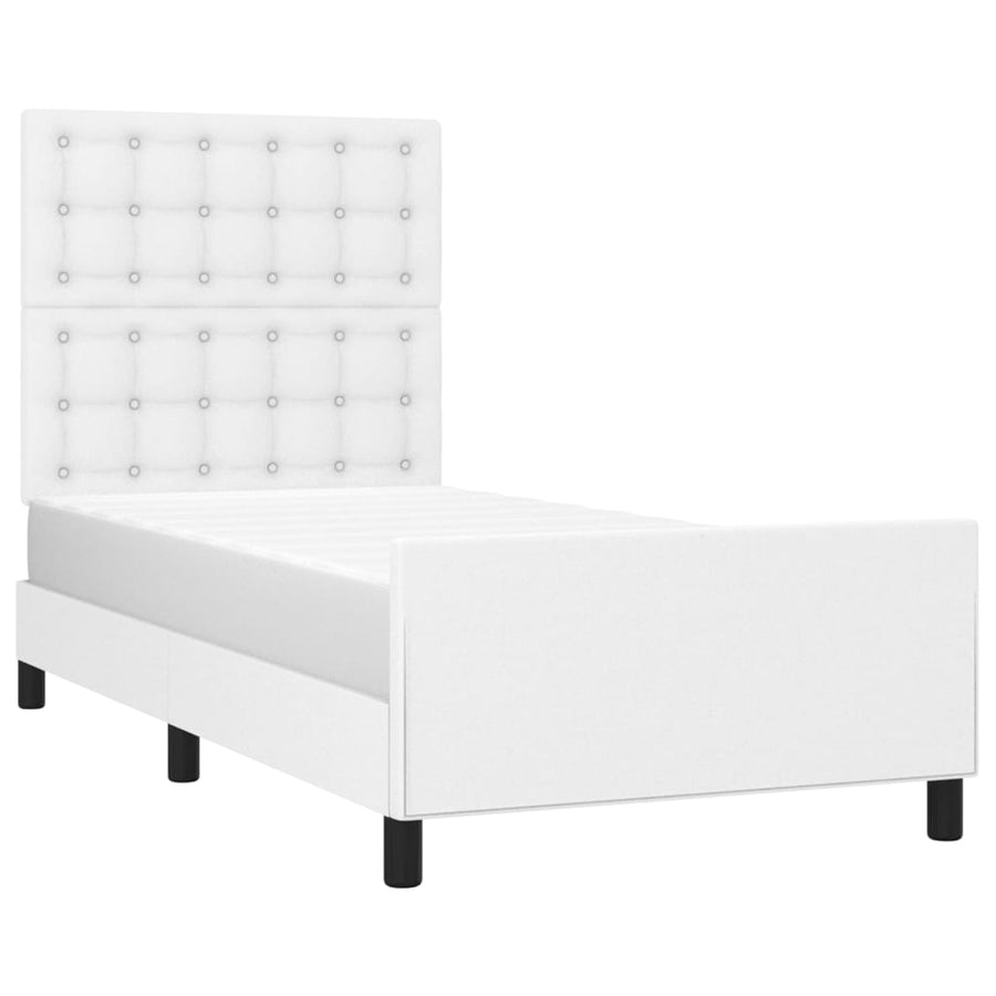 Bedframe Met Hoofdbord Kunstleer Wit 80 x 200 cm Knopen