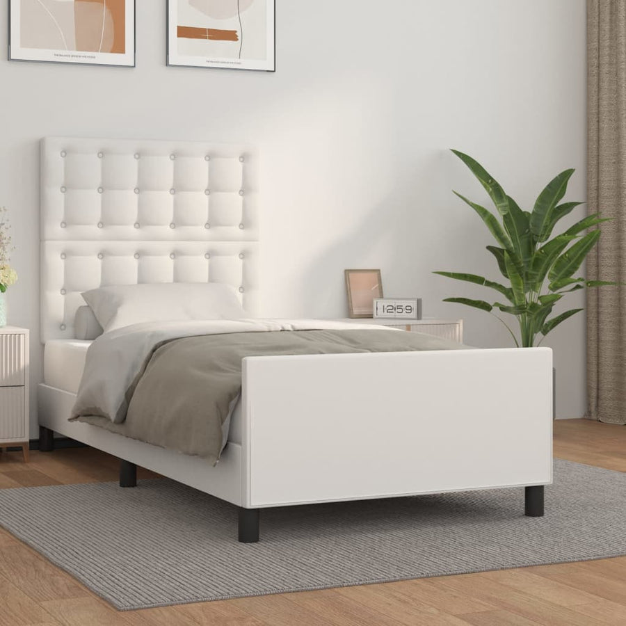 Bedframe Met Hoofdbord Kunstleer Wit 80 x 200 cm Knopen