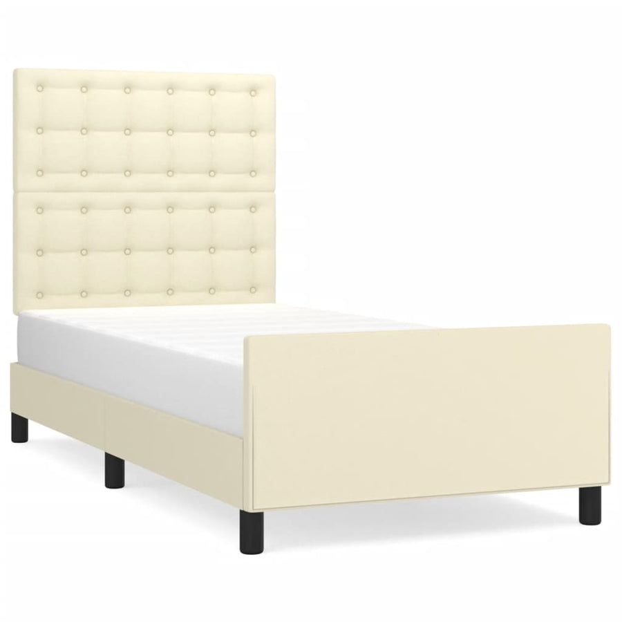 Bedframe Met Hoofdbord Kunstleer Kleurig Crème 80 x 200 cm Knopen