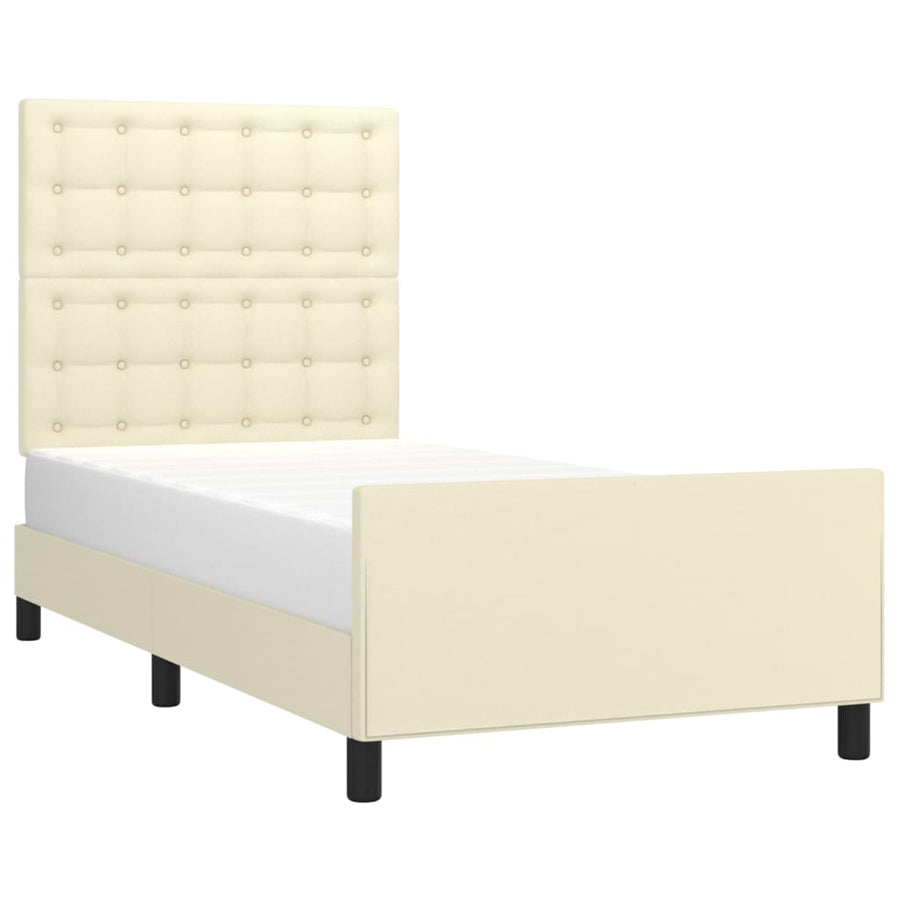 Bedframe Met Hoofdbord Kunstleer Kleurig Crème 80 x 200 cm Knopen