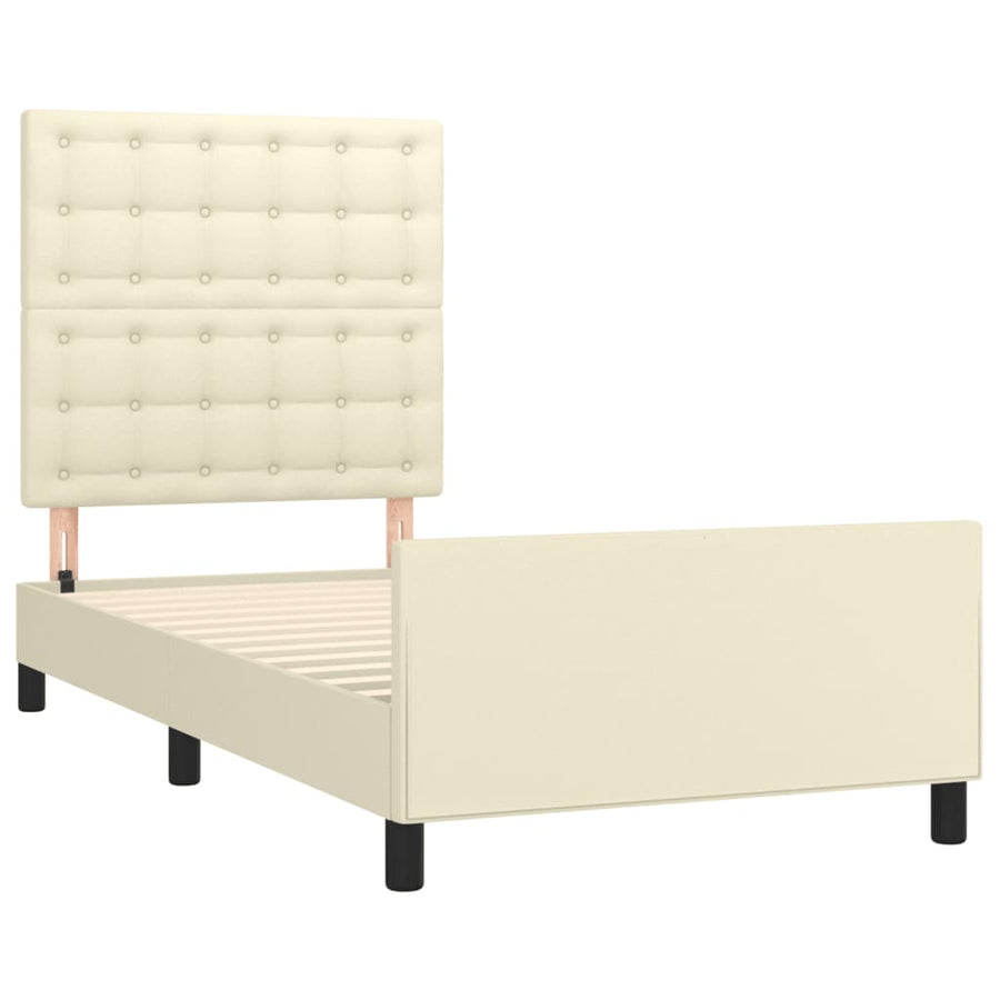 Bedframe Met Hoofdbord Kunstleer Kleurig Crème 80 x 200 cm Knopen