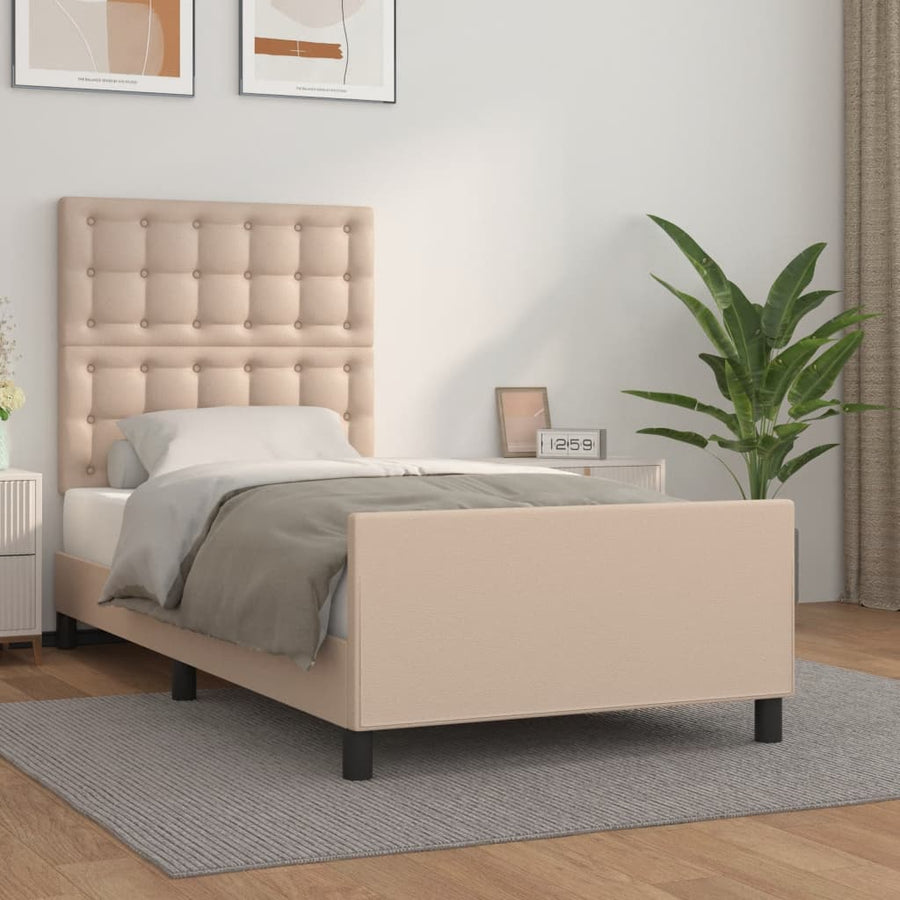 Bedframe met hoofdbord kunstleer cappucinnokleurig 80x200 cm