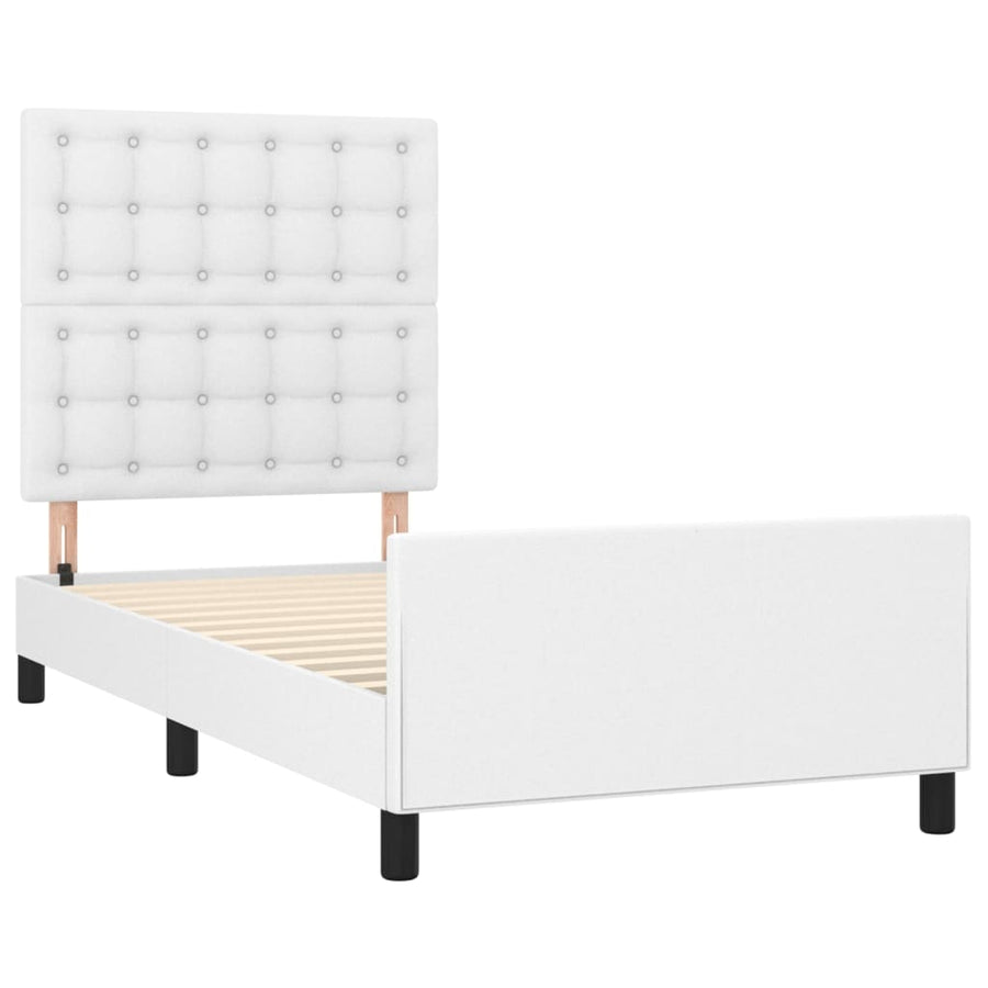 Bedframe Met Hoofdbord Kunstleer Wit 90 x 190 cm Knopen