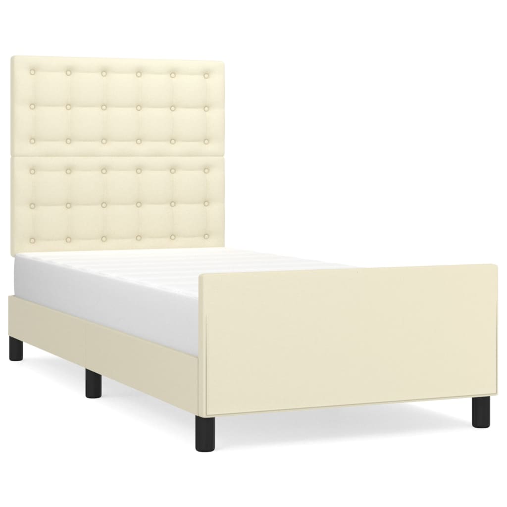 Bedframe Met Hoofdbord Kunstleer Kleurig 90 x 190 cm Crème
