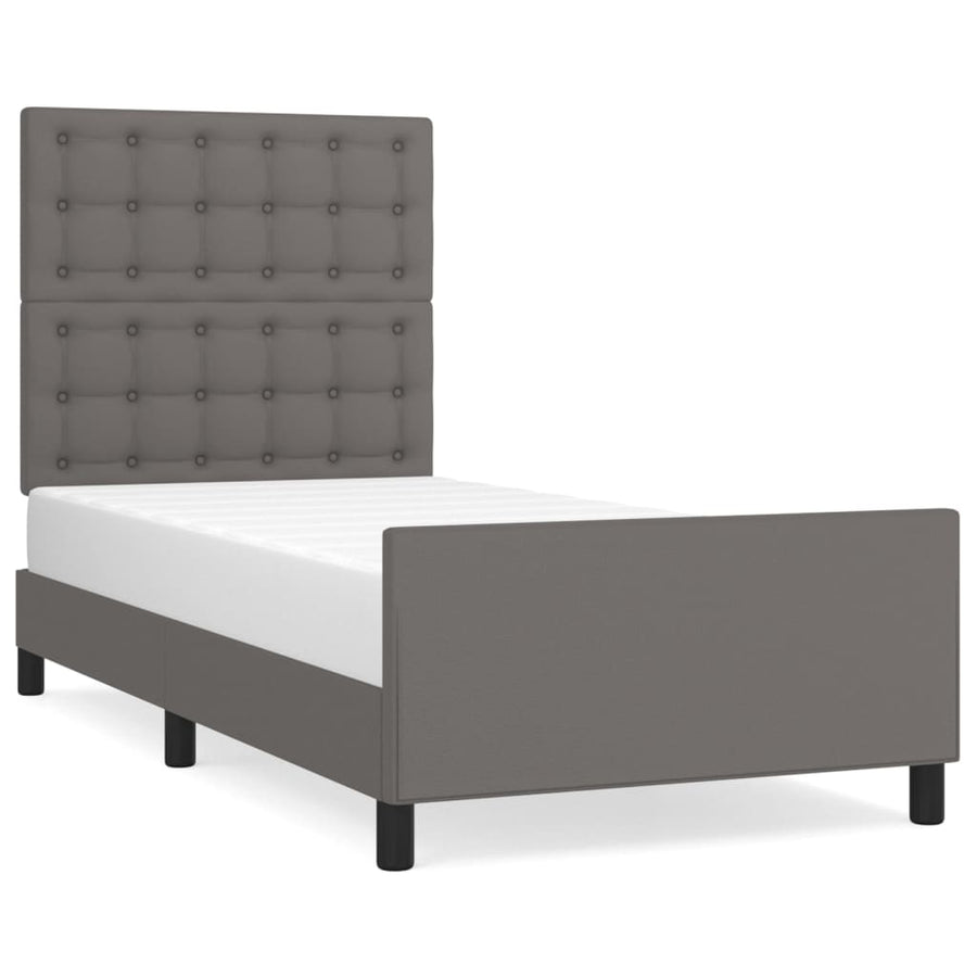Bedframe Met Hoofdbord Kunstleer Grijs 90 x 190 cm Knopen