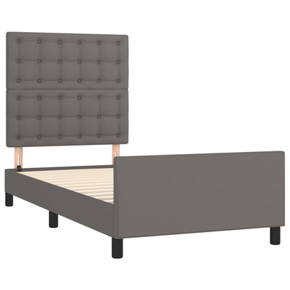 Bedframe Met Hoofdbord Kunstleer Grijs 90 x 190 cm Knopen