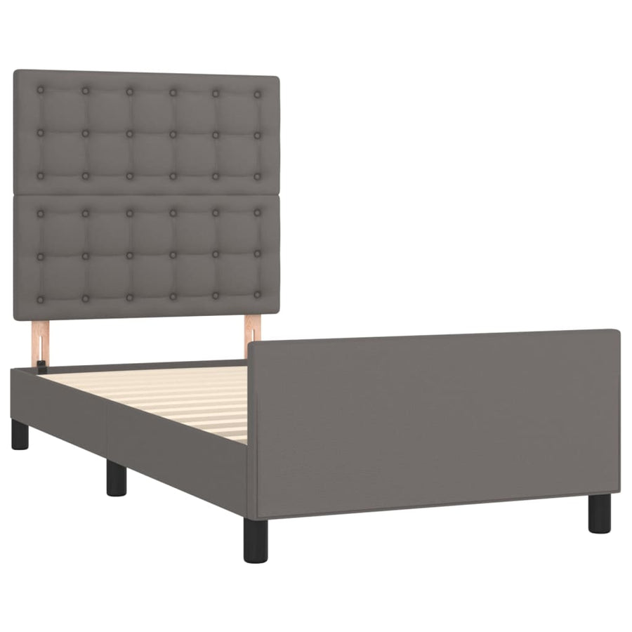 Bedframe Met Hoofdbord Kunstleer Grijs 90 x 190 cm Knopen