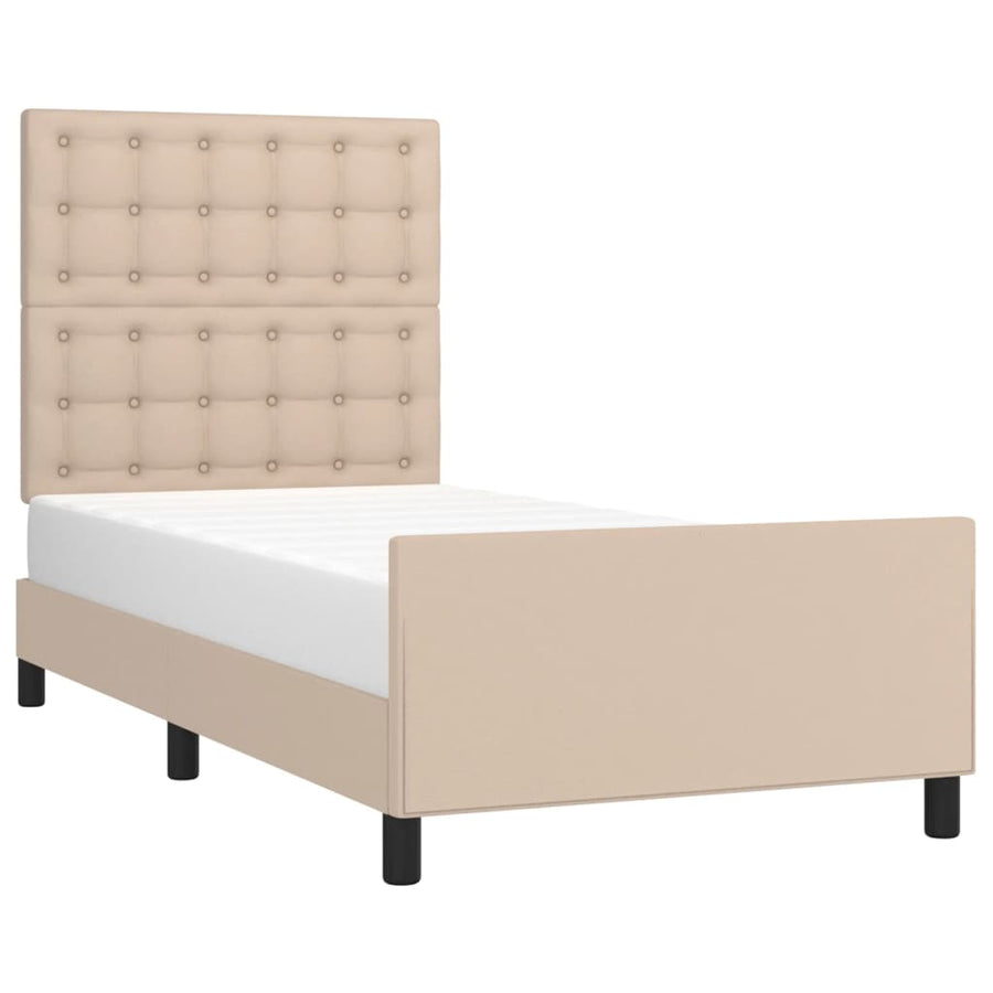 Bedframe Met Hoofdbord Kunstleer Cappucinnokleurig Cappuccino 90 x 190 cm Knopen