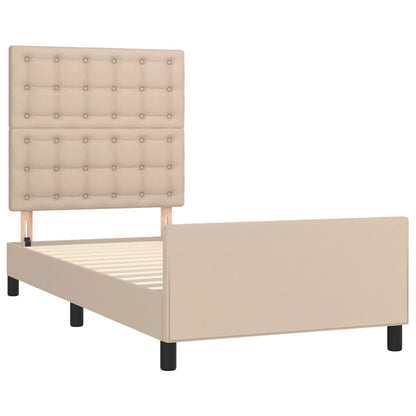 Bedframe Met Hoofdbord Kunstleer Cappucinnokleurig Cappuccino 90 x 190 cm Knopen