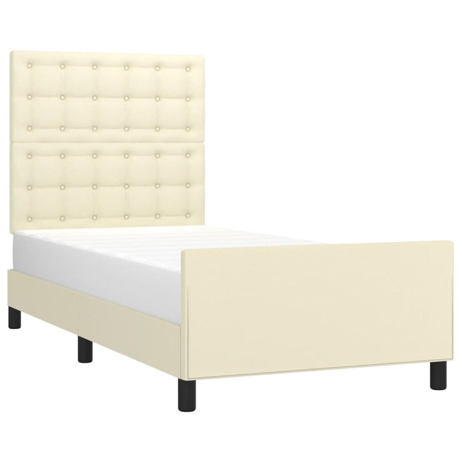 Bedframe Met Hoofdbord Kunstleer Kleurig 90 x 200 cm Crème