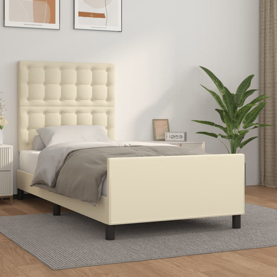 Bedframe Met Hoofdbord Kunstleer Kleurig 90 x 200 cm Crème