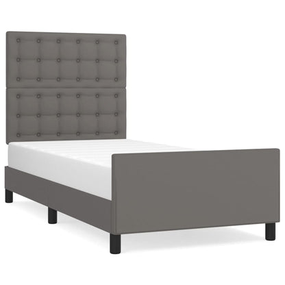 Bedframe Met Hoofdbord Kunstleer Grijs 90 x 200 cm Knopen