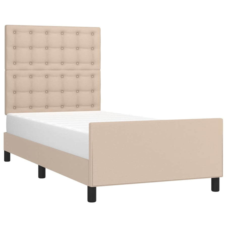 Bedframe Met Hoofdbord Kunstleer Kleurig Cappuccino 90 x 200 cm Knopen