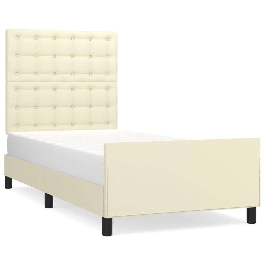 Bedframe Met Hoofdbord Kunstleer Kleurig 100 x 200 cm Crème