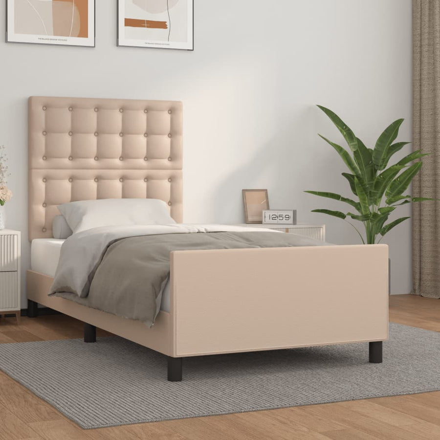 Bedframe met hoofdbord kunstleer cappuccinokleurig 100x200 cm