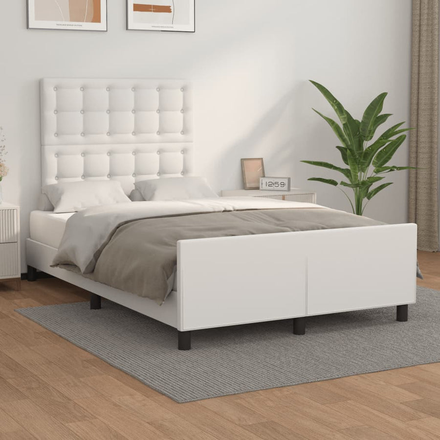 Bedframe Met Hoofdbord Kunstleer Wit 120 x 200 cm Knopen