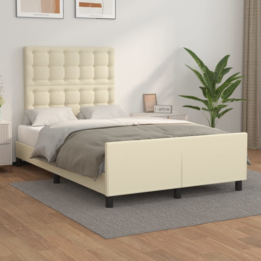 Bedframe Met Hoofdbord Kunstleer Kleurig 120 x 200 cm Crème